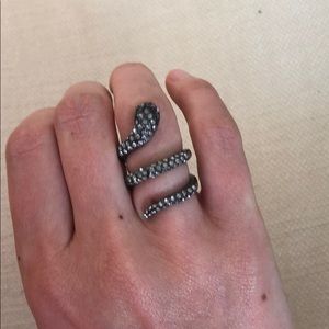 Gunmetal crystal snake ring